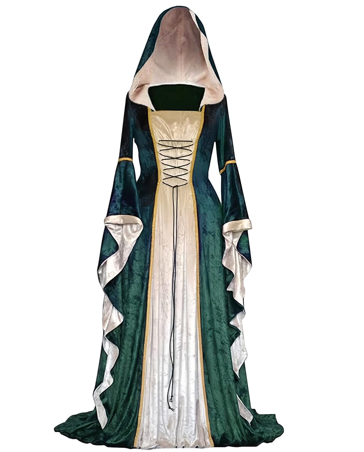 Photo 1 of PYAEAS Womens Renaissance Velvet Dress Halloween Victorian Vintage Hooded Gown Dresses Medieval Gothic Vampire Costumes Cosplay (Green,S)