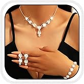 Aukmla Crystal Bridal Wedding Jewelry Set Rhinestones Necklace Earring Sets Prom Jewelry for Women and Brides