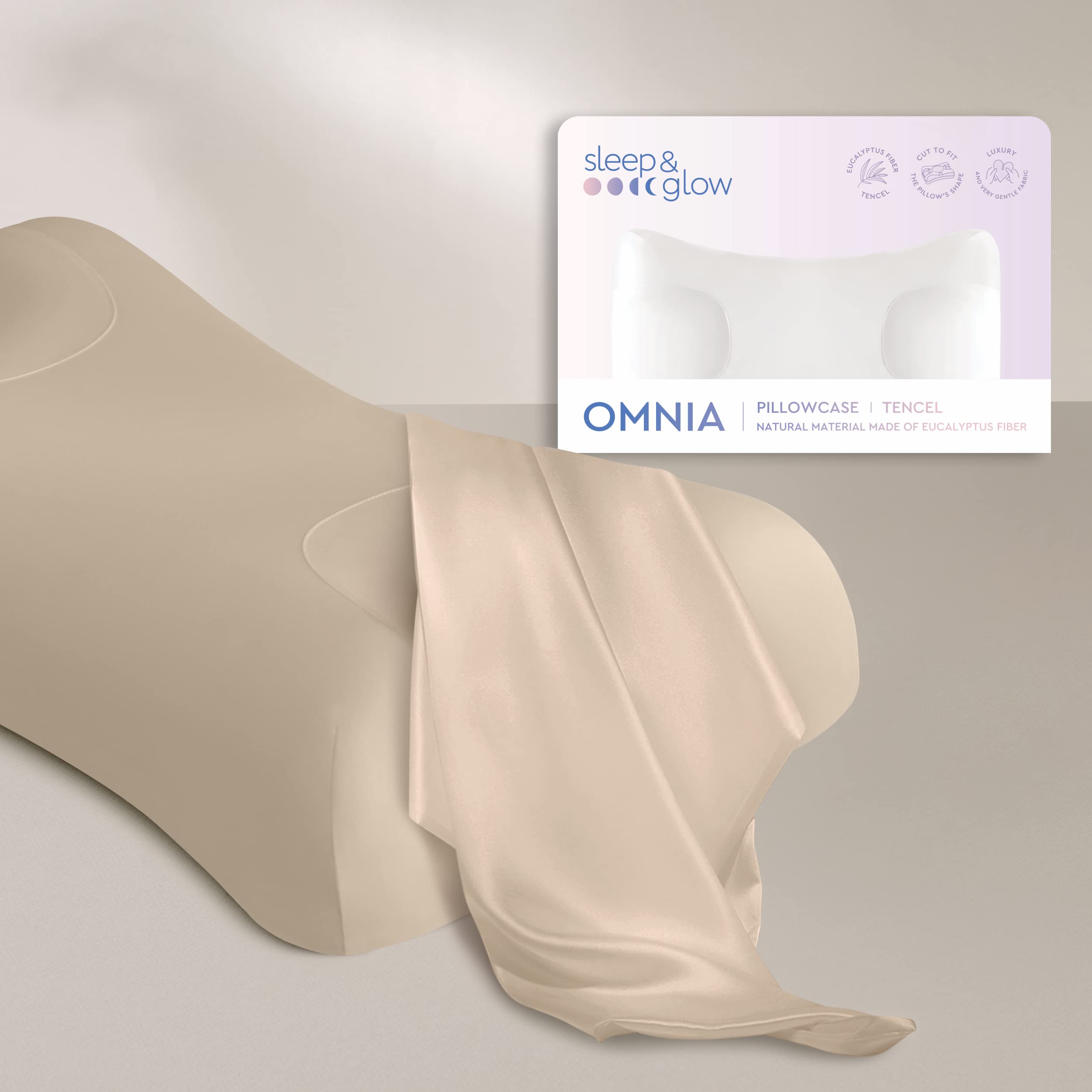 Sleep & Glow Omnia Tencel Pillowcase for Hair and Skin Fits Unique Shape of Sleep&Glow Omnia Pillow – Natural Eucalyptus Fiber – Hypoallergenic (Brazilian Sand) — image 1