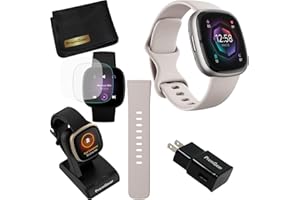 Fitbit Sense 2 Advanced Health and Fitness Smart Watch (Lunar White) with Manage Stress, ECG, SpO2, GPS, S & L Bands, Bundle with Charger Dock, Wall Adapter, 2 Screen Protectors & PremGear Cloth
