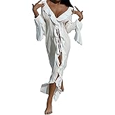 NRTHYE Women Mesh Long Flowy Kimono Cardigan Sexy Sheer Long Sleeve Ruffled Chiffon Duster Robe Summer Beach Cover Up