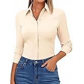 Aoudery Button Down Shirts for Women Slim Fit Long Sleeve Stretch Dress Shirts Work Shirt Wrinkle Free Office Blouse Top