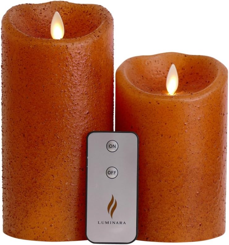 Set of 2 Luminara Primitive Flameless Candles 3.5"x5" 3.5"x7