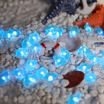 Hutools Beach Theme String Lights Ocean Stone Indigo Blue Under The Sea Decorations Fairy Lights 10ft 30 Leds Battery Powered For Bedroom Decor Beach