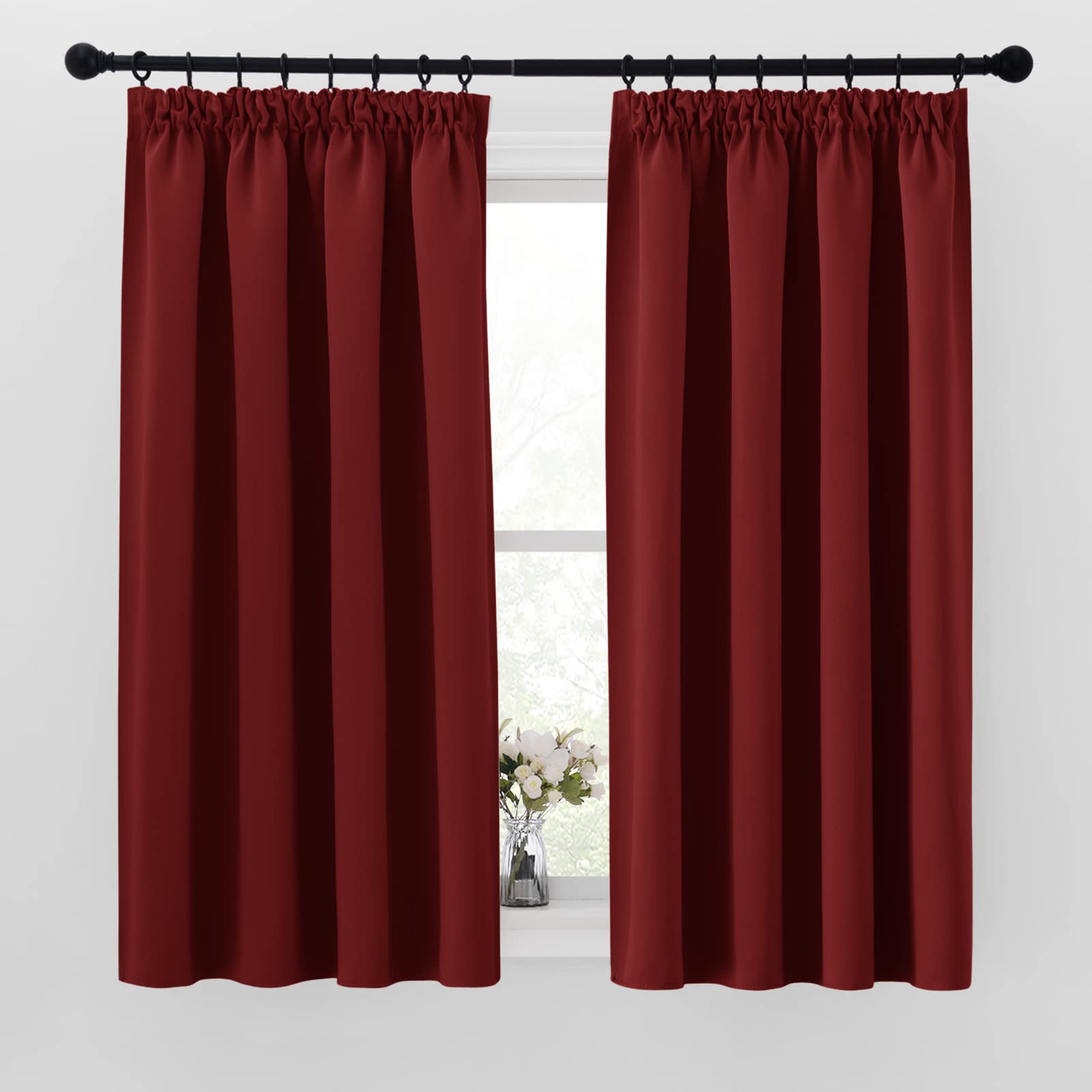 PONY DANCE Blackout Curtains for Bedroom - Pencil Pleat Thermal Window Curtain Panels for Christmas Home Decoration Noise Reduce Energy Save, 2 Pieces, W46 X L54, Red — image 1