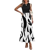 PRETTYGARDEN Womens Spring 2025 Graphic Print A Line Pleated Work Midi Dresses for Women Casual Plisse Long Dress