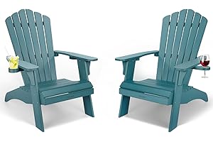 Cecarol Oversized Adirondack Chairs Set of 2, Outdoor Fire Pit Chair with Cup Holder, Adirondack Patio Chair Weather Resistant for Outside, Porch, Lawn, Garden- AC01, Blue
