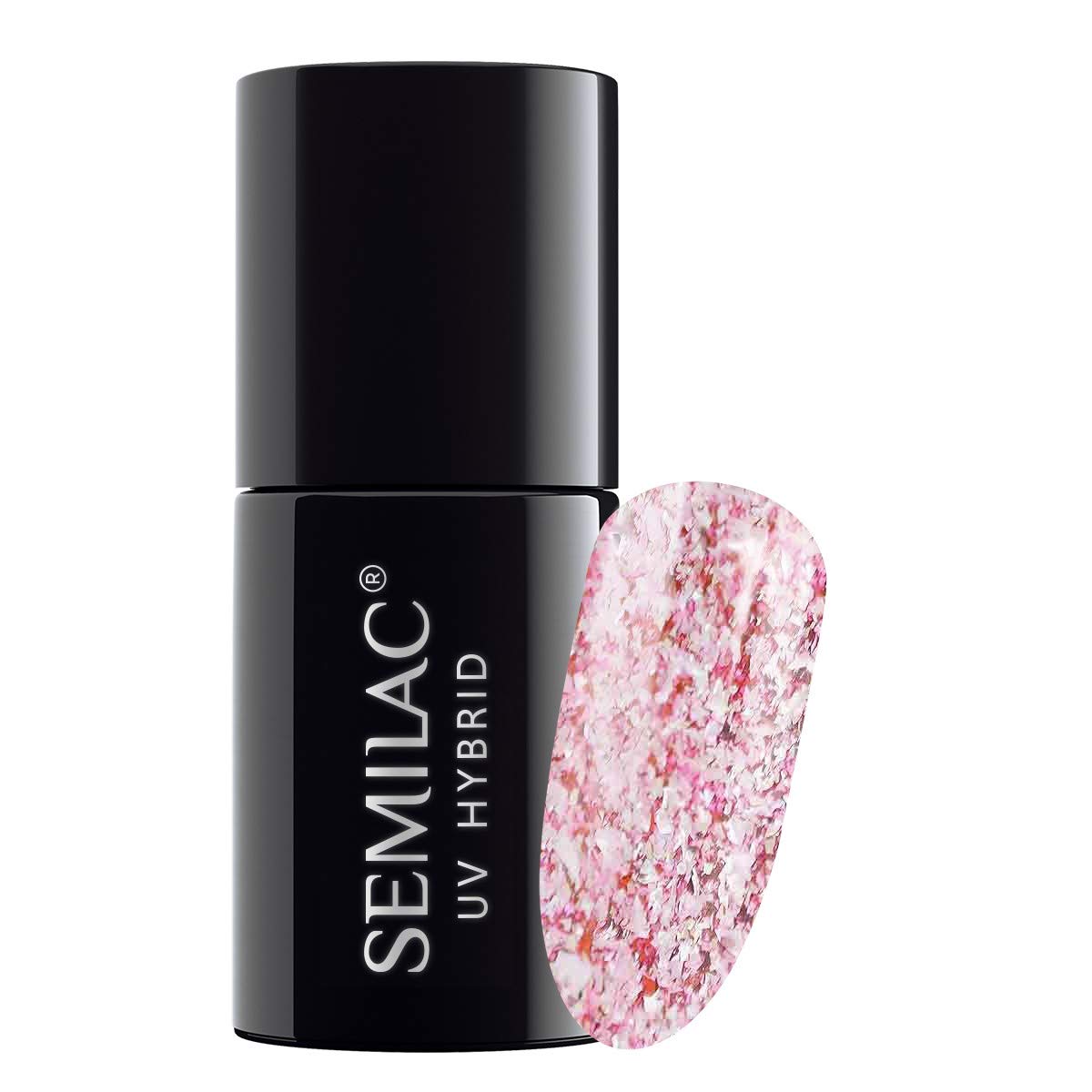 SEMILAC Glitter Pink Gel Nail Polish. 100% Odourless, Long Lasting & Easy To Apply. UV/LED Gel Nail Varnish For Manicure & Pedicure At Home Or Salon 7ml - 295 Peach Pink Shimmer.
