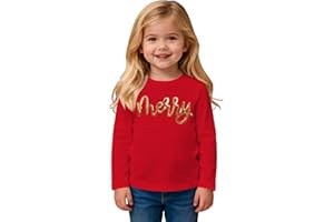 AG AGUU Toddler Baby Girls Christmas Shirts Embroidery Glitter Merry Tees Long Sleeve T-Shirt Xmas Tops Holidays Clothes