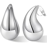NVWAROCK Gold Drop Clip On Earrings Dupes Teardrop Chunky Non Pierced Earring 14K Real Gold Plated Hypoallergenic Lightweight Earrings for Women（Gold and Silver）