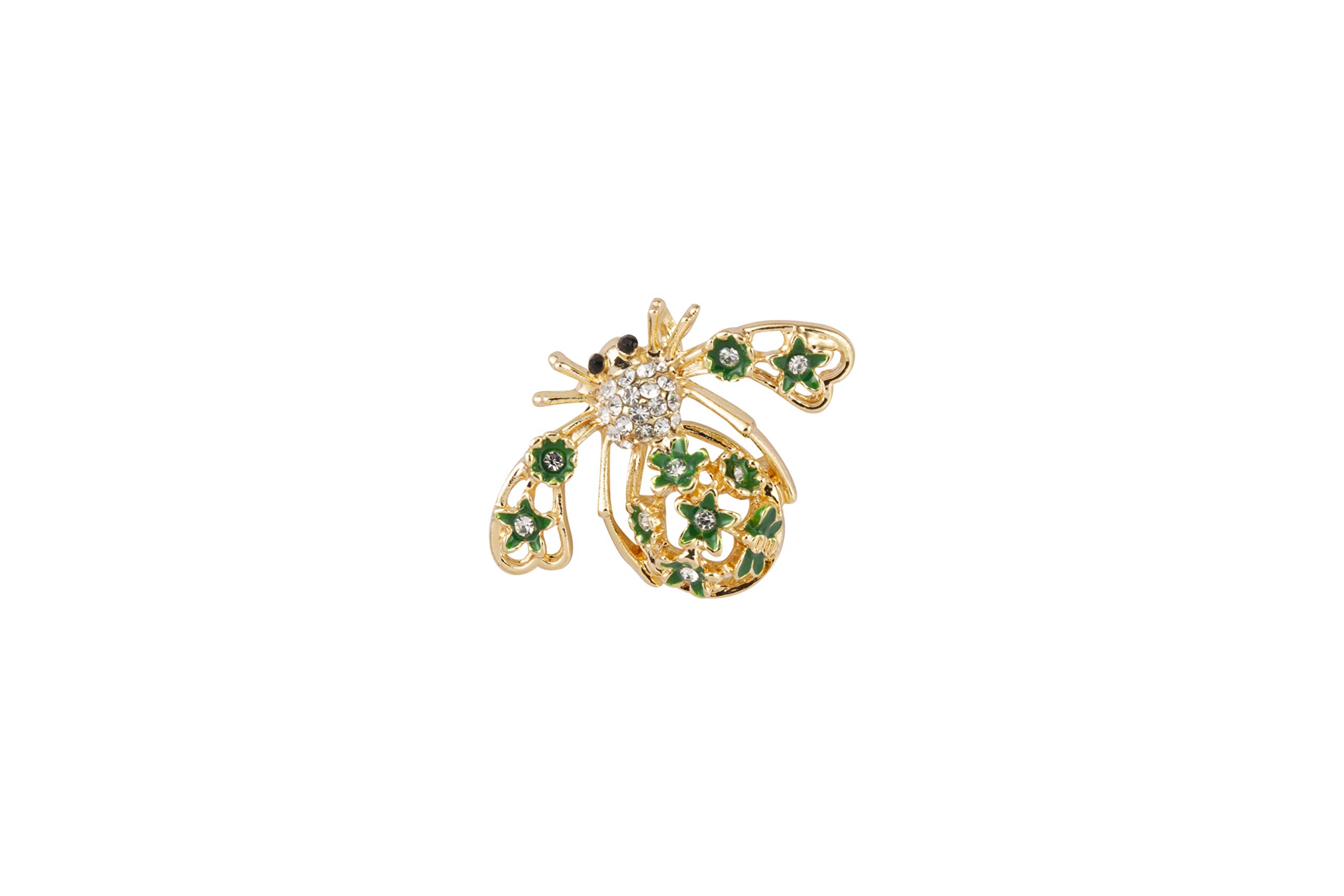 Brooch Lapel Pin for Men Gold Bee with Green Stars and White Stones Studded Lapel Pins for Men and Women LP-41