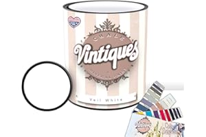 Vintiques Chalk & Mineral Paint plus color card, Matte Finish- Easy Application for DIY Projects - Furniture, Wood, Metal, Home Decor and More, Veil White, 32oz