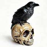 Basuo-9Q Halloween Raven Decoration Black Crow On Skull Statue | Haunted house displays Photography props, Gothic dark academia Decor, Collectible Macabre Ossuary Sculpture