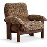 ESRADA Accent Chair Modern Fluffy Chair with Arm Atural Solid Wood Legs Upholstered Faux Fur Side Chair Teddy Comfy Reading C