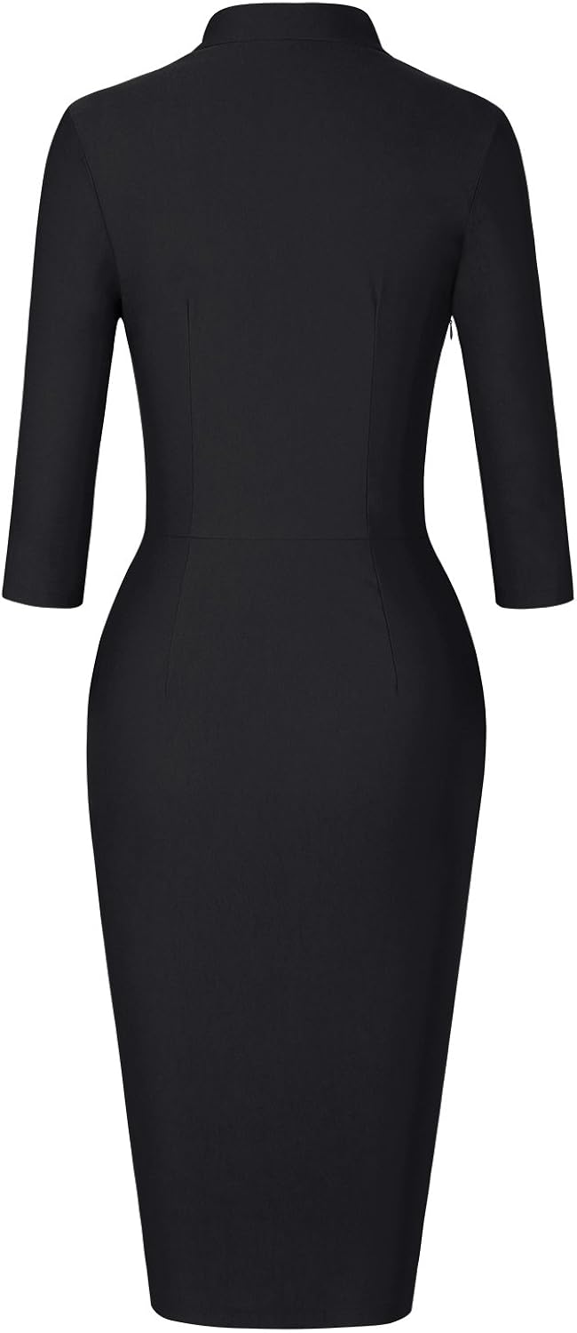 MUXXN Women's Classic Vintage Tie Neck Formal Cocktail Dress with Pocket: Clothing