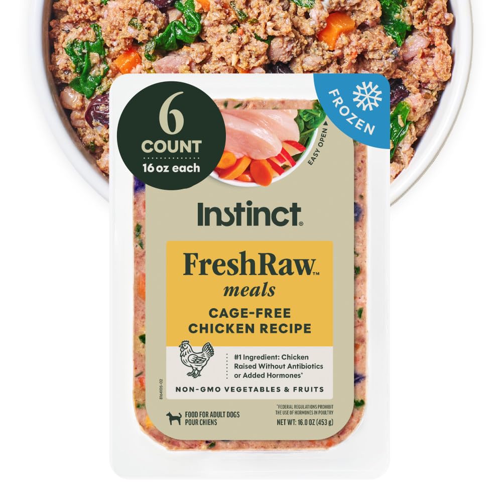 Instinct FreshRaw Meals, Natural Frozen Dog Food, Grain-Free – Cage-Free Chicken, 16 oz. (Pack of 6)