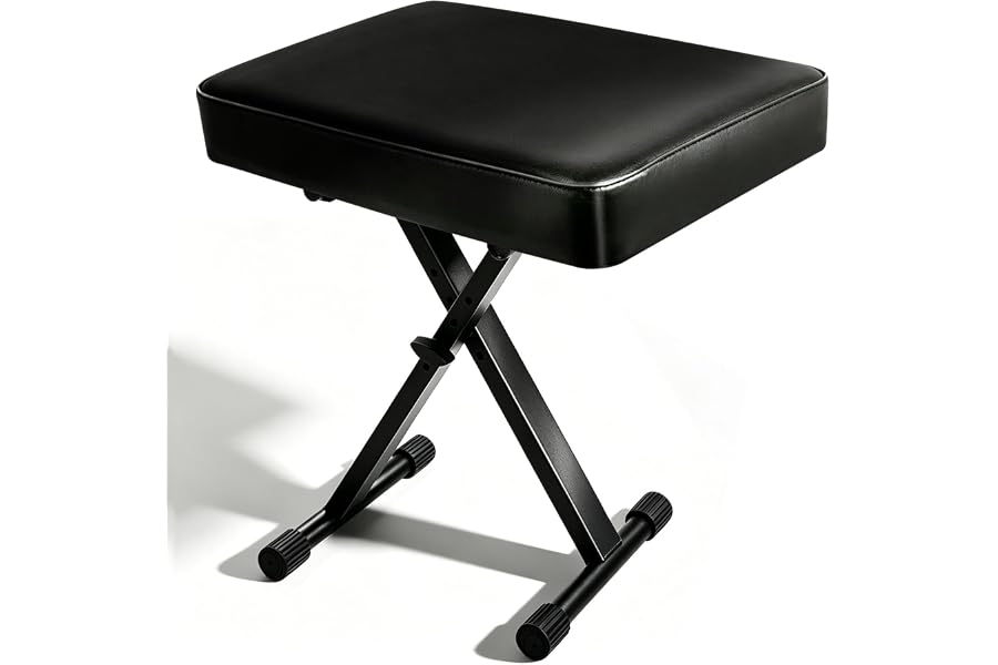 Petjirohot Keyboard Bench Padded Cushion X-Style Height Adjustable 17.3''-19.9'', Piano Stool, Keyboard Chair, Black (Square Thickened Style)