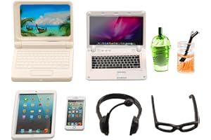 ENOCHT 9 Pack Small Size Laptop Computer Tablet Phone Pad Glasses and Headset Doll Playset Simulation Accessories for 11.5 Inch Doll (White)