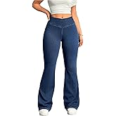GORGLITTER Women's High Waisted Wide Leg Jeans Stretchy Bootcut Flare Jeans Lightweight Bell Bottom Skinny Denim Pants
