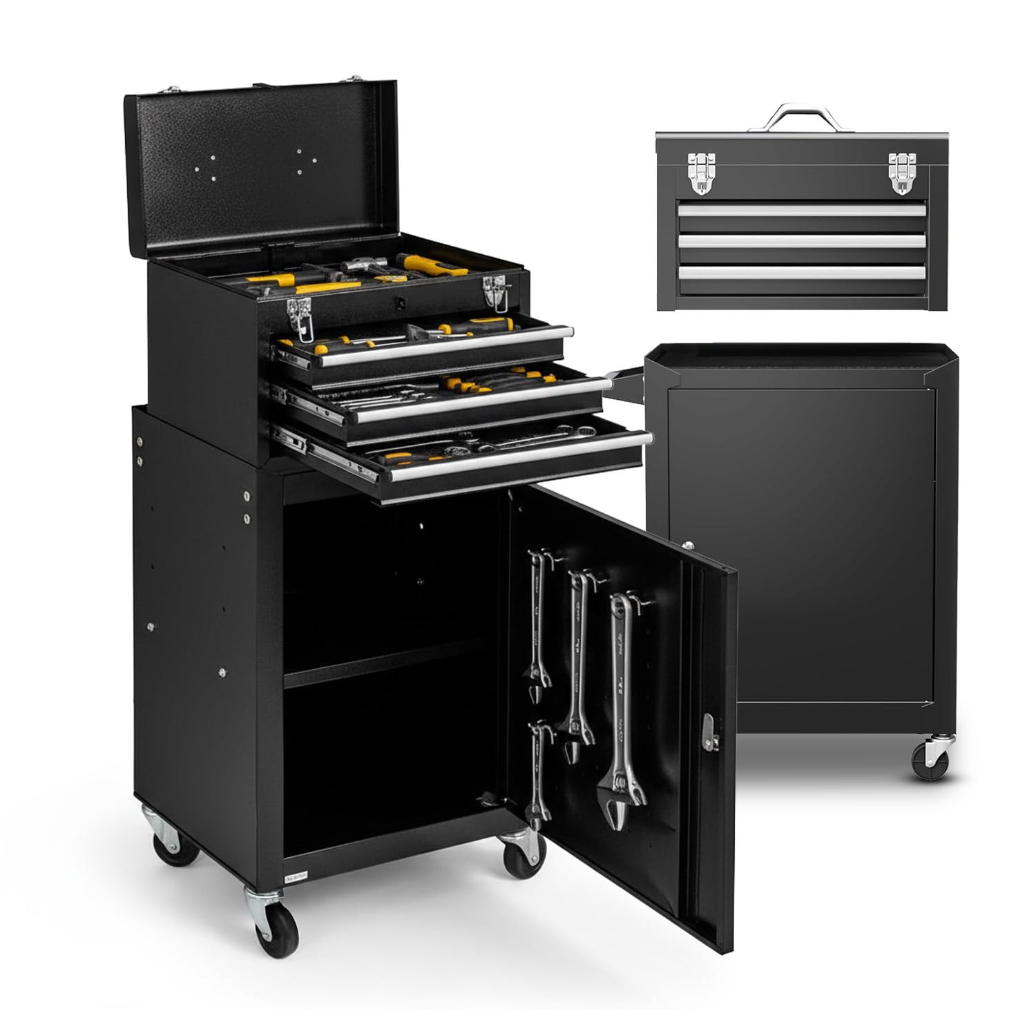 Daimann CT01 Wagen Werkstatt Werkzeugkoffer Kommode Werkzeug mit Rollen, Schwarz