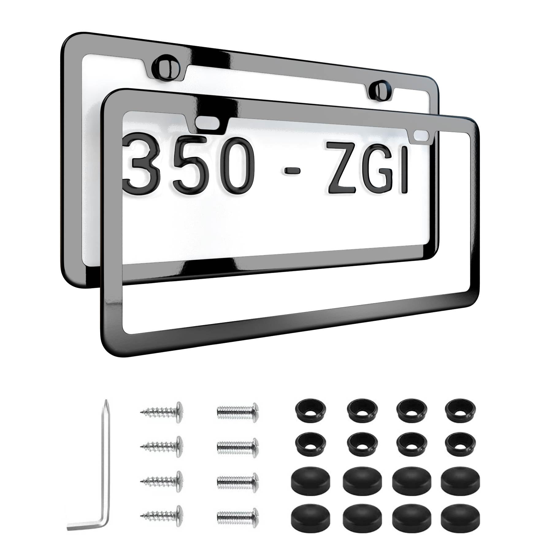 Photo 1 of Deselen Mirror Black License Plate Frame - Titanium Stainless Steel, 2-Hole Sleek Style, Premium Metal Durability, Easy Install, 2-Pack Gift Box - Polished Gloss Finish