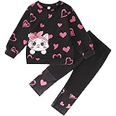 KEKEMI Kid Toddler Girls Valentine's Day Outfits Love Heart Sweatshirt Cute Cat Shirt Pants Set Holiday Clothes Set 2Pcs 2-9Y