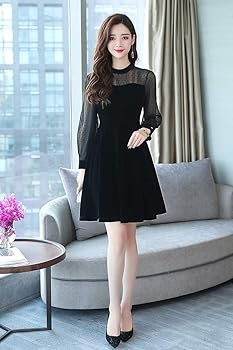 Amazon ロンショップ R O N Shop 上品 フェミニン ドレス ワンピース シースルー ドット 柄 フォーマル パーティー 黒 S ワンピース チュニック 通販