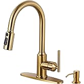 WOWOW Kitchen Faucets with Pull Down Sprayer, Gold Kitchen Faucet with Sprayer, 304 Stainless Steel High Arc Single Handle Pull Down Kitchen Faucet for Kitchen Sink Faucet with Soap Dispenser