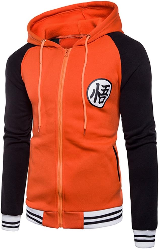 Men's Anime Dragon Ball Z Goku Symbol Zip Hoodies Long Sleeve Sweatshirt