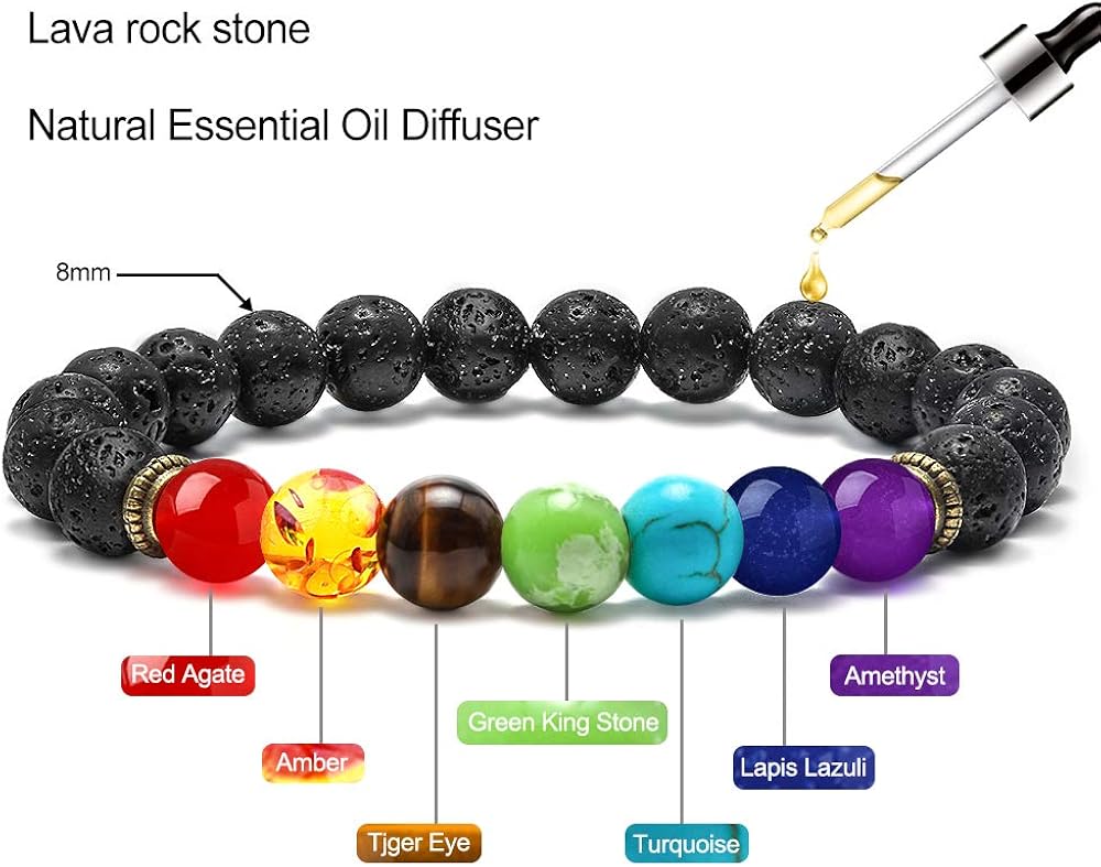 MONOZO Bead Chakra Bracelet - 7 Chakras 8mm Lava Rock Stone Anxiety Bracelet Essential Oil Diffuser Stone Yoga Beads Bracelets Meditation Relax Healing Aromatherapy Bangle for Men Wonmen Kids: Jewelry