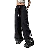 BEAUDRM Girl's Y2k Bow Baggy Pants Parachute Track Pants Wide Leg Loose Sweatpants Drawstring Joggers Hip Hop Dance