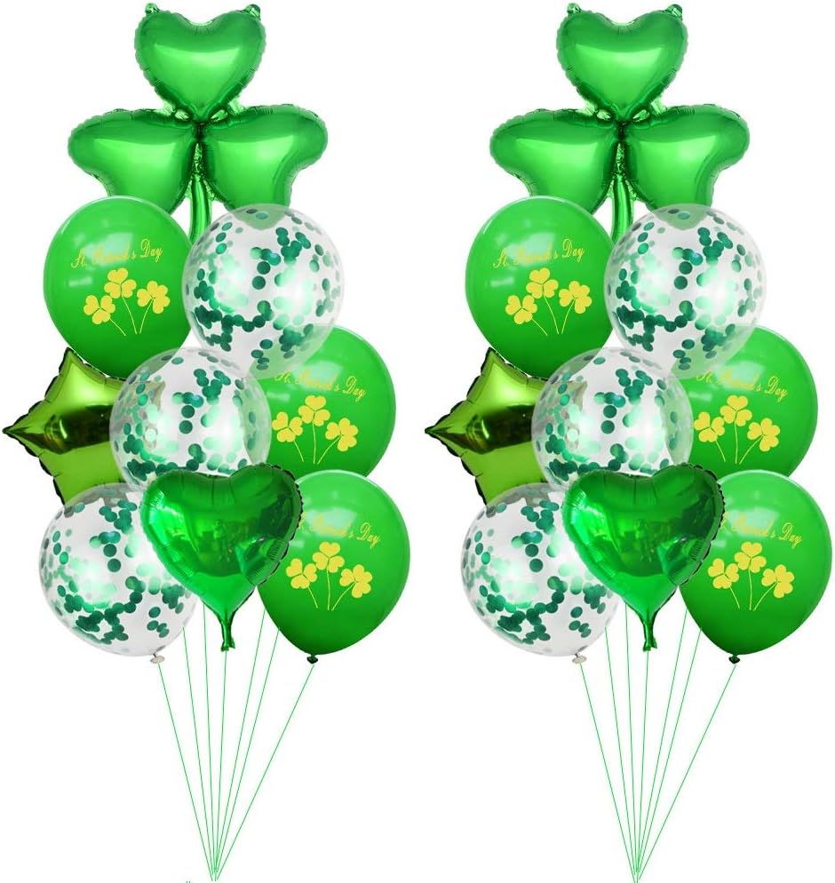 Fontee® 18pcs St. Patrick's Day Balloons Set, 12 Inch Green Latex Balloons and Shamrock for St. Patricks Day Decorations Birthday Party Decoration Balloons