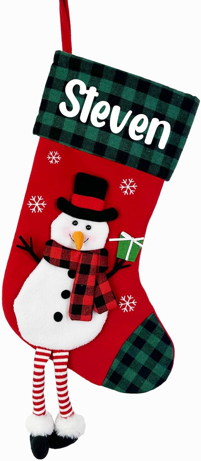 Stockings & Holders - Personalized Christmas Stockings for Kids Family, Custom Christmas Stocking with Name, Personalized Christmas Decor Gifts for Christmas Tree Family Holiday Party Decorations - 3D Snowman Stocking