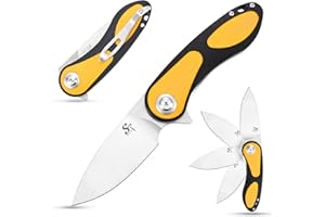 Sitivien ST139 Folding Knife Pocket Knife, Sandvik 14C28N Blade G10 Handle EDC Tool Knifes for Outdoor Camping,Hiking,Hunting,Survival(Black+Yellow)