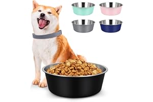 LIHONG Black Stainless Steel Dog Bowls, Non Slip Dog Bowls, Dog Food Water Bowls, Pet Bowls for Small Medium Large Dogs Cats, Metal Basic Bowls, Dishwasher Safe, Easy to Clean
