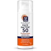 Kiss My Face Purely Mineral Face Factor SPF 50, Broad Spectrum Non-Nano Zinc Oxide Mineral Face Sunscreen, Anti-Aging Peptides, Vitamin C &amp; Hyaluronic Acid, Lightweight Daily SPF