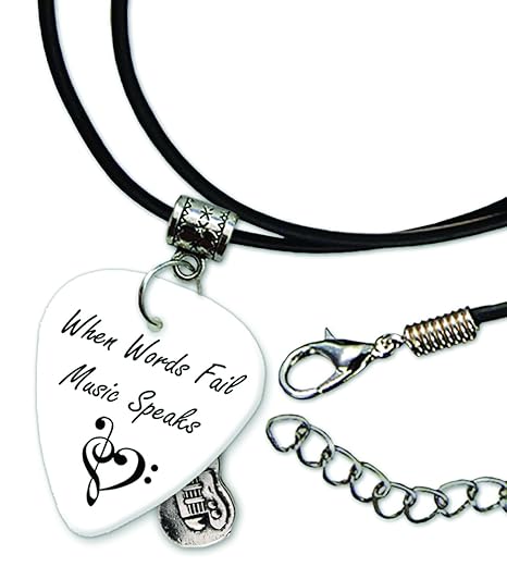 When Words Fail Love Anniversary Plektrum Halskette Leder Schnur Necklace (GD)