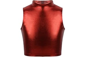 Moily Big Girls Shiny Metallic High Turtleneck Cropped Tank Top Cami Tees for Yoga Dance Gym Sport Bra