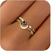 LOVECOM Star Moon Ring Set Stackable Rings for Women Couble 925 Sterling Silver Celestial Matching Adjustable Ring Cute 14k Gold Plated Blue CZ Moon Friendship Promise Ring Jewelry Gifts to Daughter