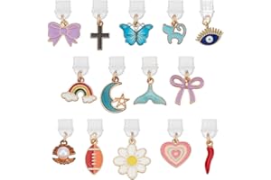 CRAFTYMELODY 28Pcs 14 Style Type C Dust Plug Charm Phone Dust Plugs with Alloy Enamel Pendants Mobile Kindle Dustproof Plugs 