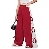 IIMMER Girls Fall Cute Bowknot Side Wide Leg Sweatpants Y2K Color Block Baggy Track Pants 5-14 Years