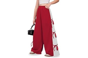 IIMMER Girls Fall Cute Bowknot Side Wide Leg Sweatpants Y2K Color Block Baggy Track Pants 5-14 Years