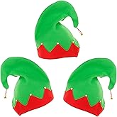 TS-MAYKA 3 Pack Christmas Elf Hats, Cute Elf Costume Hats with Jingle Bells for Christmas Holiday Party Gift Elf Outfit Accessories Xmas Headwear
