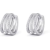 Hius S925 Sterling Silver Huggie Hoop Earrings for Women Men, Cubic Zirconia Heart Huggie Earrings Triple Hoop Earrings, 18K Gold Plated Small Chunky Thick Hoops