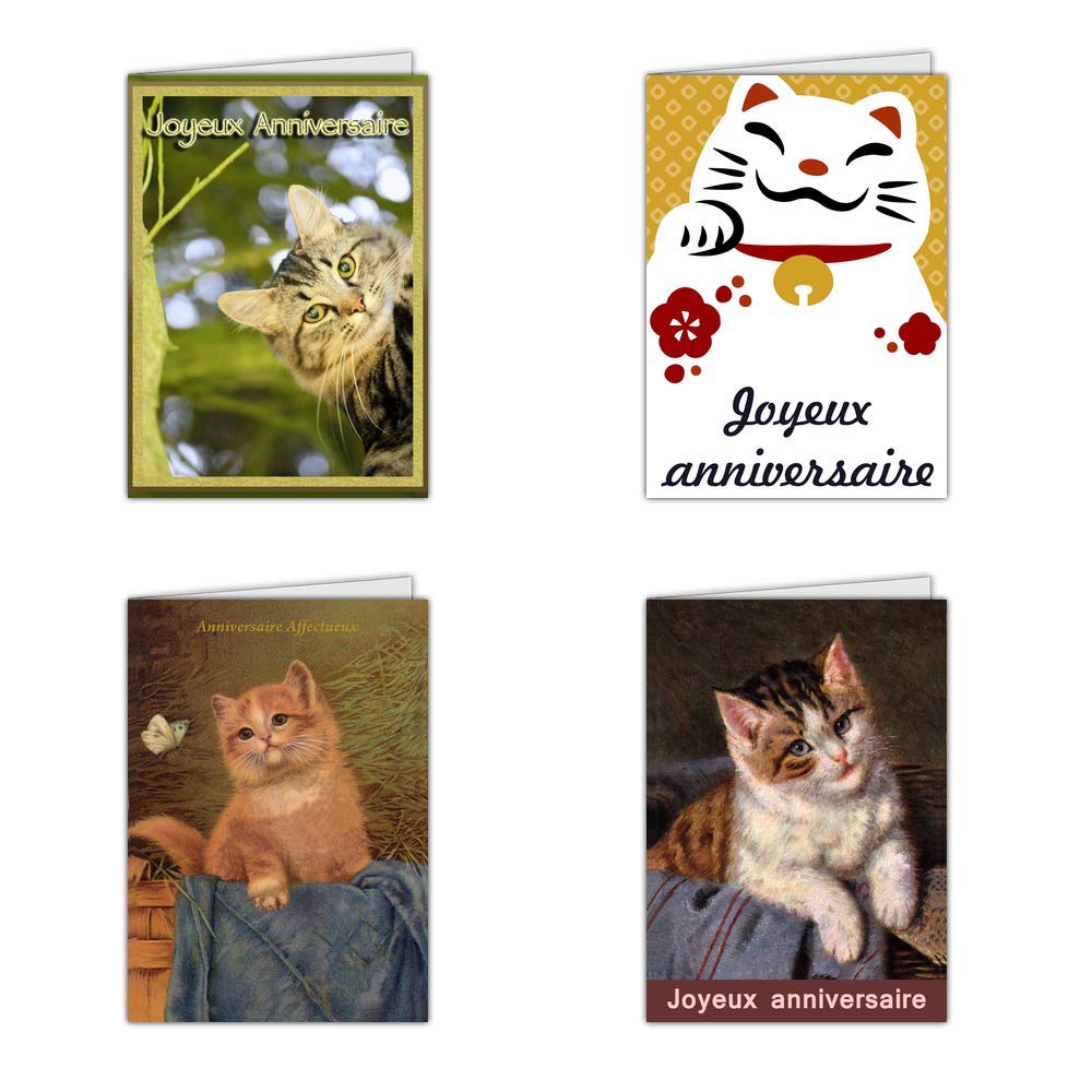 Fournitures De Bureau Cartes Postales Meueneagrama Com Carte Anniversaire Avec Des Chats Carte Non Pliee Lot De 16 Cartes Differentes Mignonne Carte Anniversaire Avec Des Chats Format Carte Non Pliee