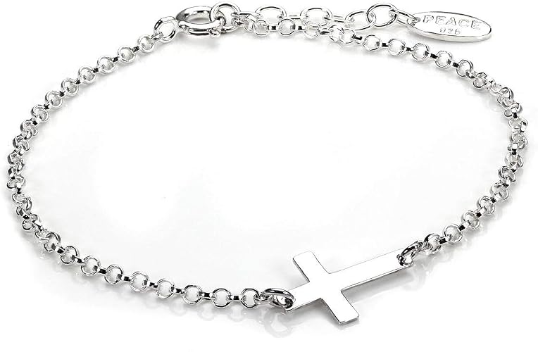 Bracelet Croix En Argent 925 Pour Femme - Confirmation, Baptême, Cadeau Religieux - Chaîne Forçat Ajustable
