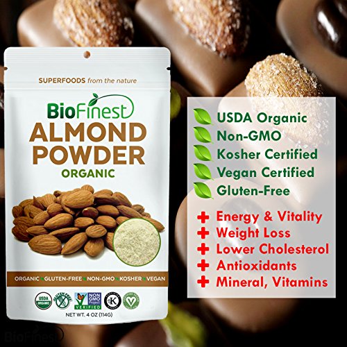 Biofinest Almond Powder - Extra Fine Ground - 100% Pure Antioxidants Superfood - USDA Certified Organic Vegan Raw Non-GMO - Boost Digestion Weight Loss - For Smoothie Beverage (4 oz Resealable Bag)