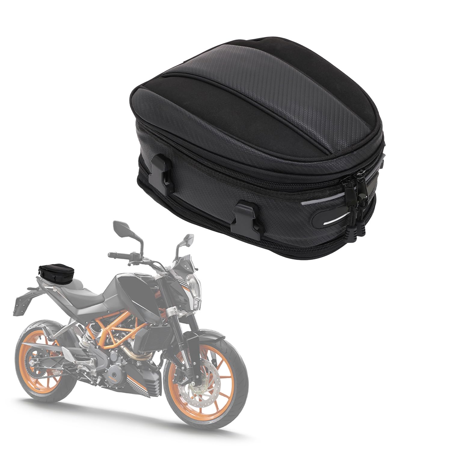 JFG RACING Motorcycle Bag, Motorcycle Tail Bag, Waterproof Motorbike Seat Bag with PU Leather, Mini Saddle Bag Luggage Backpack & Rear Storage Bag for Sportbike Street Bike Scooter