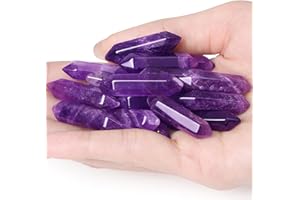 QINJIEJIE 10 PCS Amethyst Crystals Set Wands Polished Healing Crystal Stones Bulk Natural Hexagonal Pointed Reiki Energy Balancing Meditation Therapy Wand Gift