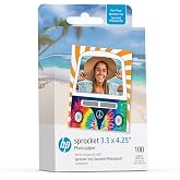 HP Sprocket 3.5 x 4.25" (8.9x10.8 cm) Premium Zink Sticky Back Photo Paper, 100 Sheets, Compatible Only with HP Sprocket 3x4 &amp; Photobooth Photo Printers